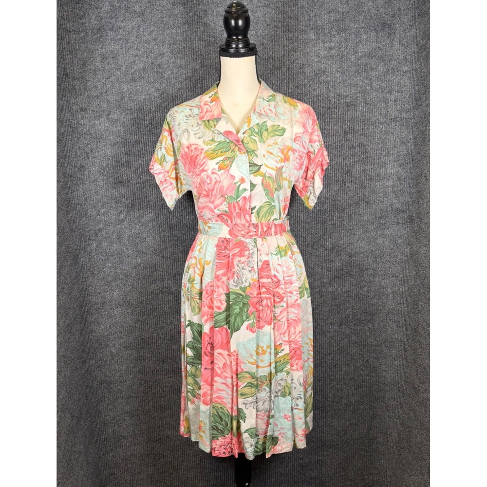 Vintage 1970s Floral 2 Piece Skirt Blouse Set 26" Waist Pastel Cottage Retro - Picture 1 of 16